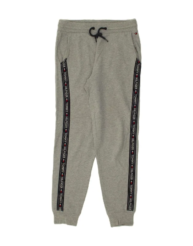 TOMMY HILFIGER Mens Graphic Tracksuit Trousers Joggers Small Grey Cotton Trousers Leather Faux Trousers Leather Faux