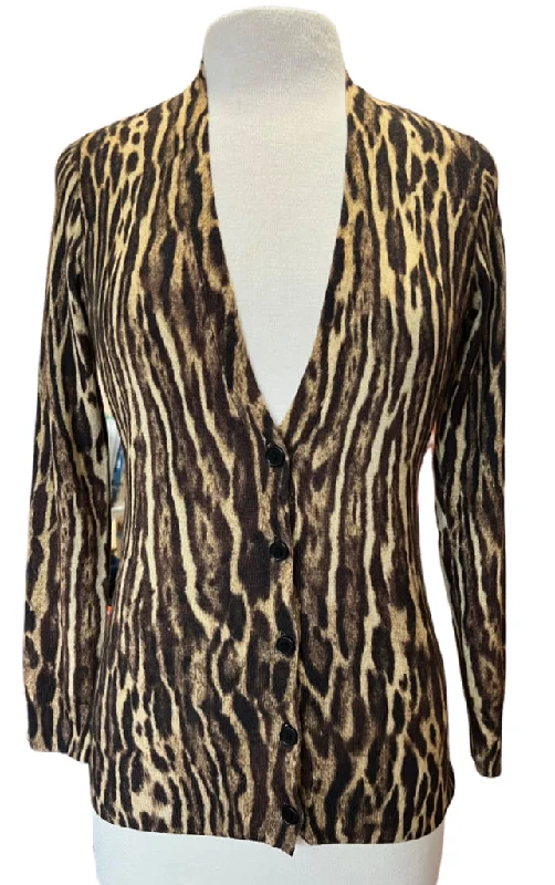 Polo Golf by Ralph Lauren Animal Print Full Button Silk/Cashmere Cardigan Size S MSP$198 Iron Safe Non-Iron Wrinkle Free Iron Safe Non-Iron Wrinkle Free