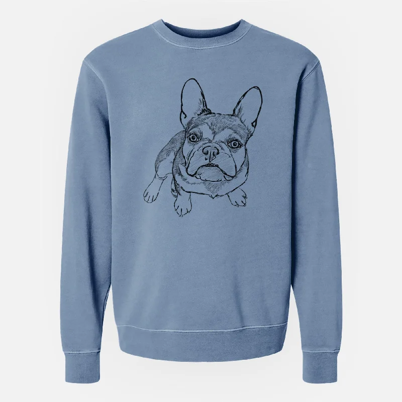 Doodled Lincoln the French Bulldog - Unisex Pigment Dyed Crew Sweatshirt Hoodie with Raw Hem Edgy Unfinished Hoodie with Raw Hem Edgy Unfinished