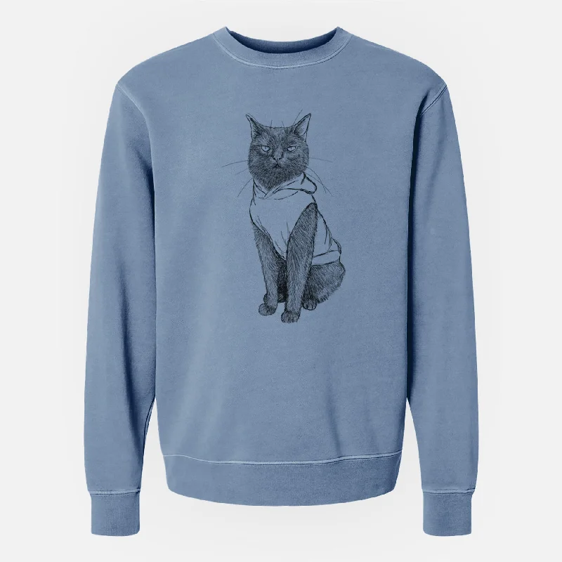 Doodled Simon Yosh the Bombay Cat - Unisex Pigment Dyed Crew Sweatshirt Hoodie with High Neck Warm Protective Hoodie with High Neck Warm Protective