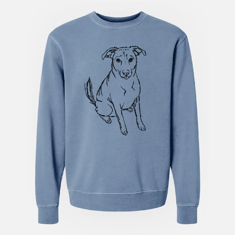 Doodled Lucky the Beagle Mix - Unisex Pigment Dyed Crew Sweatshirt Hoodie with Hem Drawcord Adjustable Customizable Hoodie with Hem Drawcord Adjustable Customizable