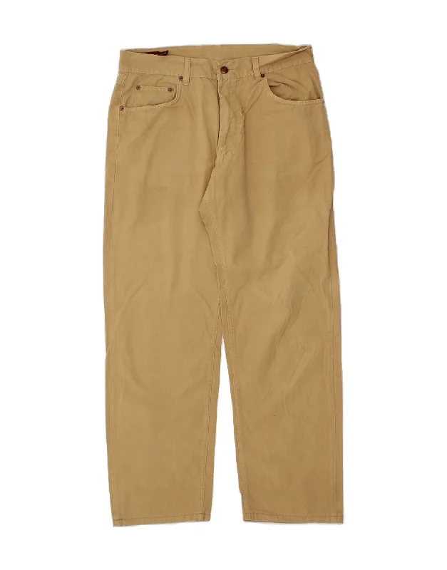 MARLBORO CLASSICS Mens Straight Casual Trousers W34 L29 Beige Cotton Wide Leg Loose Fit Mid Waist Wide Leg Loose Fit Mid Waist