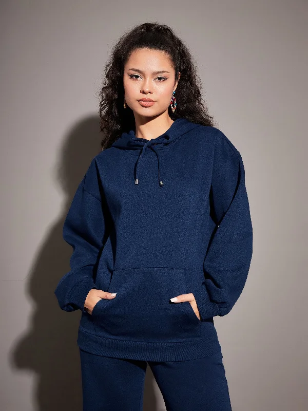 Women Navy Fleece Oversized Hoodie Hoodie with Drawstring Waist Adjustable Fitted Hoodie with Drawstring Waist Adjustable Fitted