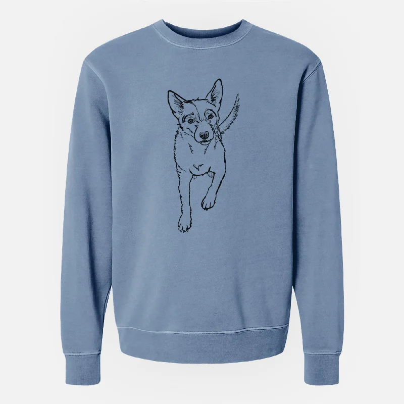 Doodled Maevis the Terrier Mix - Unisex Pigment Dyed Crew Sweatshirt Hoodie with Half-Zip Sporty Casual Hoodie with Half-Zip Sporty Casual