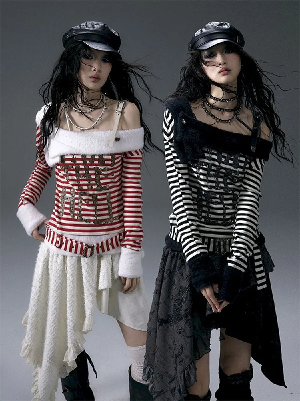 Slash Stripe Printed Knit Top【s0000011004】 Seasonal Knit Shirt