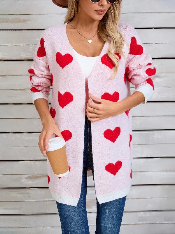 Angel Wings Heart Open Front Long Sleeve Cardigan Iron Safe Non-Iron Wrinkle Free Iron Safe Non-Iron Wrinkle Free