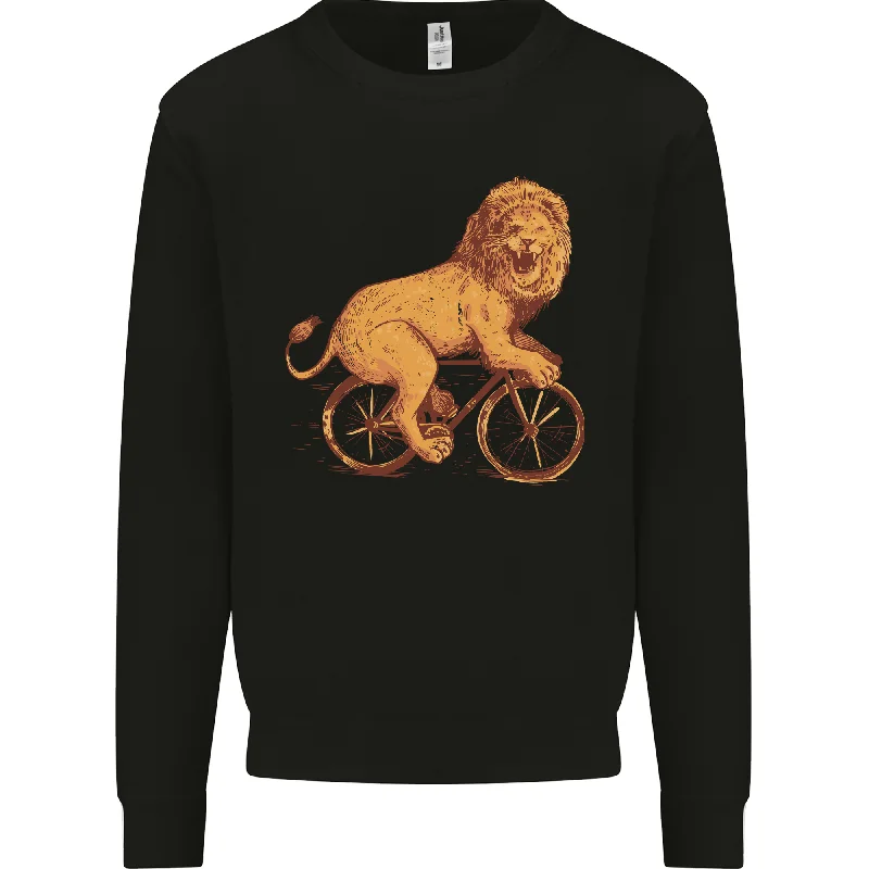 Cycling A Lion Riding a Bicycle Mens Sweatshirt Jumper Hoodie with Button Classic Timeless Hoodie with Button Classic Timeless