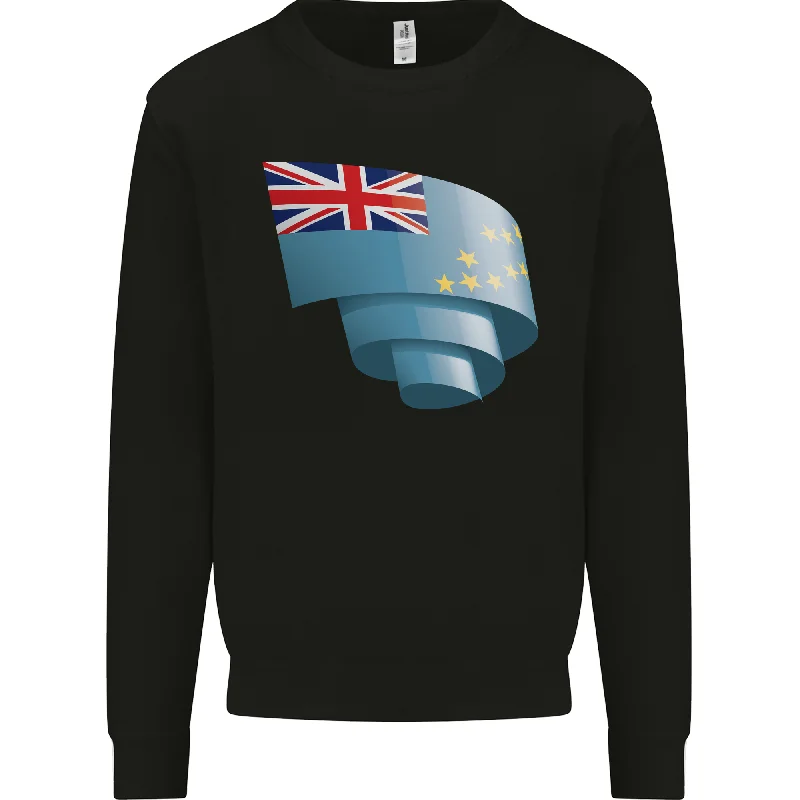 Curled Tuvalu Flag Tuvaluan Day Football Mens Sweatshirt Jumper Hoodie with Magnetic Closure Innovative Modern Hoodie with Magnetic Closure Innovative Modern