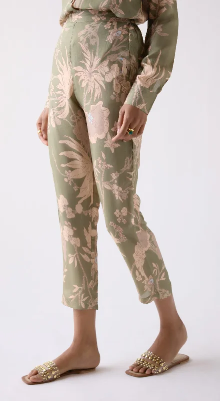 Green Straight-Fit Printed Trousers Trousers Mesh Breathable Trousers Mesh Breathable