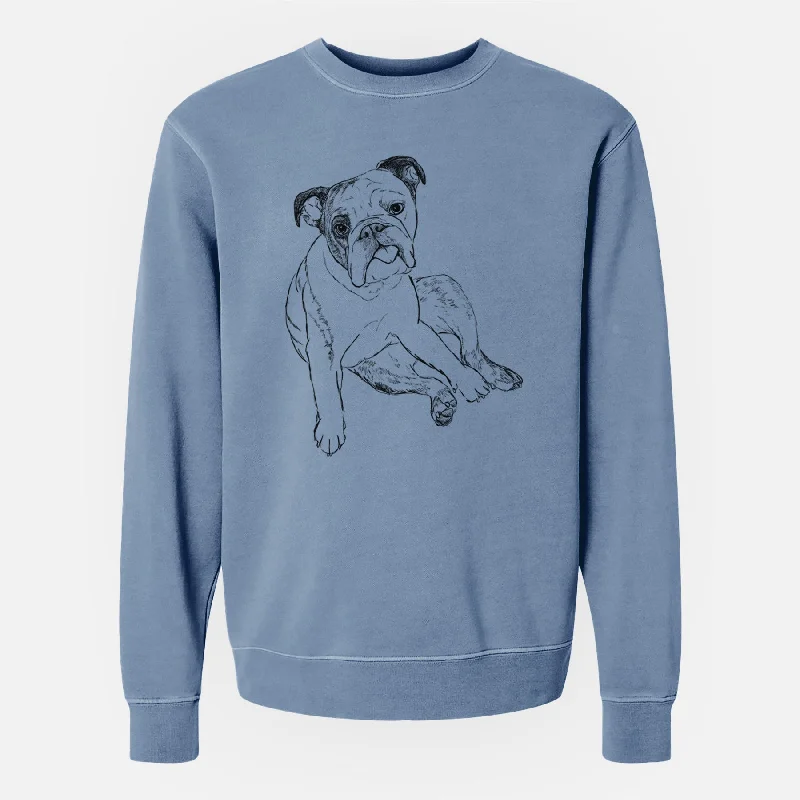 Doodled Gemma the English Bulldog - Unisex Pigment Dyed Crew Sweatshirt Hoodie with Relaxed Fit Easy Casual Hoodie with Relaxed Fit Easy Casual