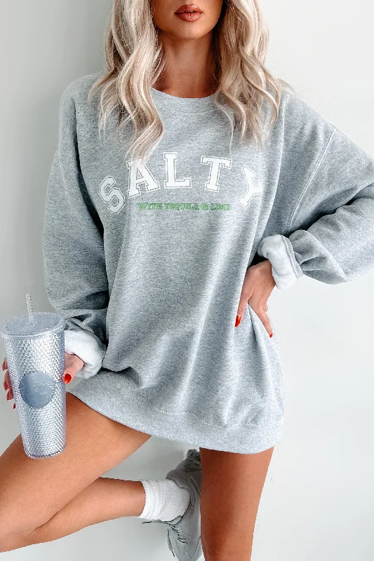 "Salty With Tequila & Lime" Graphic Sweatshirt (Sporty Grey) Hoodie with Hem Contrast Bold Stylish Hoodie with Hem Contrast Bold Stylish