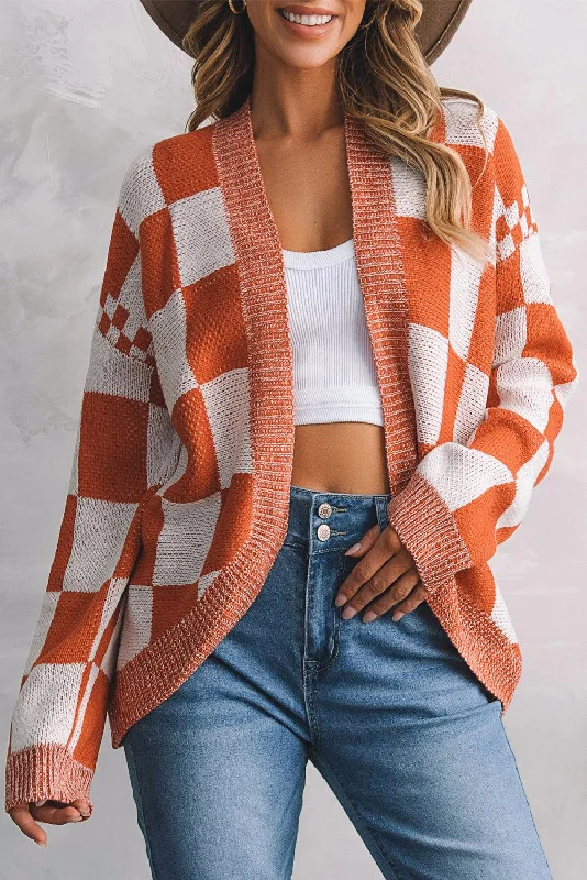 Plaid Open Front Dropped Shoulder Cardigan Oversized Loose Flowy Oversized Loose Flowy