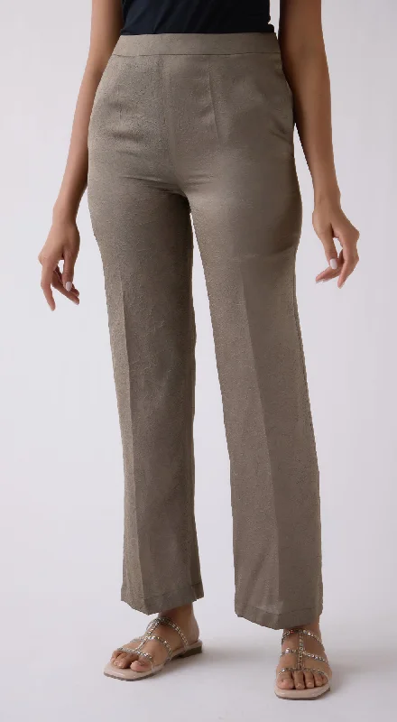 Grey Straight-Fit Trousers Trousers Silk Elegant Trousers Silk Elegant