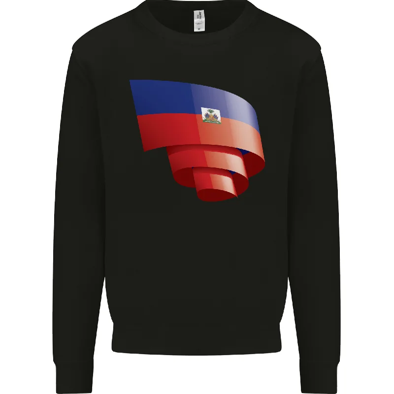 Curled Haiti Flag Haitian Day Football Mens Sweatshirt Jumper Hoodie with Ribbed Neckline Snug Warm Hoodie with Ribbed Neckline Snug Warm