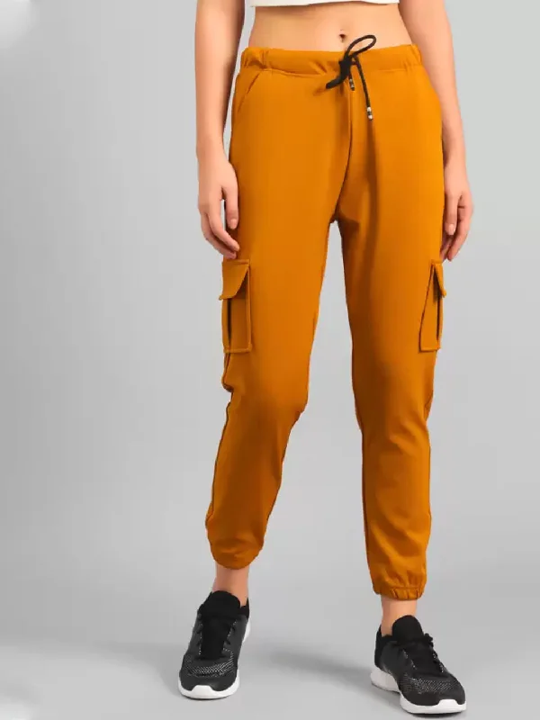 Regular Fit Women Yellow Lycra Blend Trousers Trousers Tapered Slim Fit Trousers Tapered Slim Fit