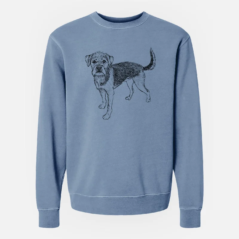 Doodled Ozzy the Terrier Mix - Unisex Pigment Dyed Crew Sweatshirt Hoodie with Front Slit Layering Stylish Hoodie with Front Slit Layering Stylish