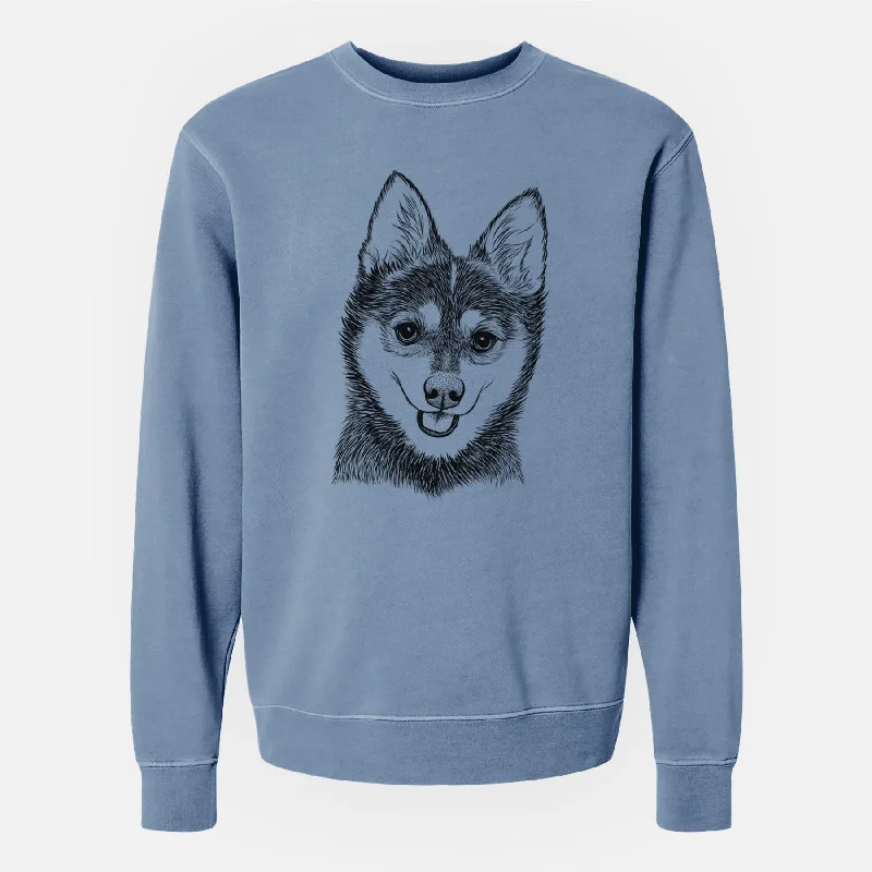 Bare Posey the Alaskan Klee Kai - Unisex Pigment Dyed Crew Sweatshirt Graphic Hoodie Design Print Graphic Hoodie Design Print