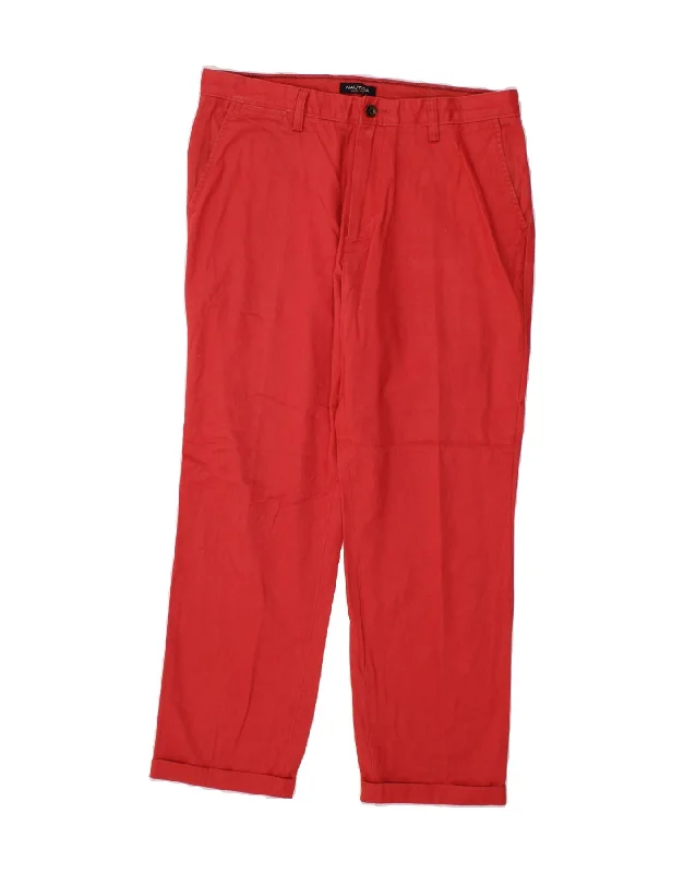 NAUTICA Mens Straight Chino Trousers W34 L30  Red Cotton Trousers Striped Patterned Trousers Striped Patterned