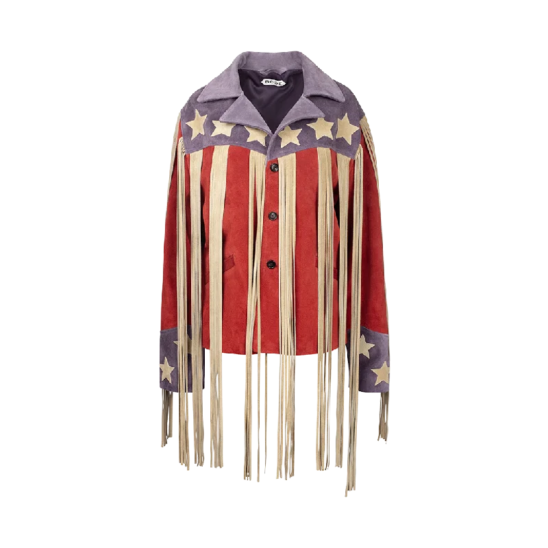 Flag Fringe Jacket Boat Neck Shawl Collar Notched Collar Boat Neck Shawl Collar Notched Collar