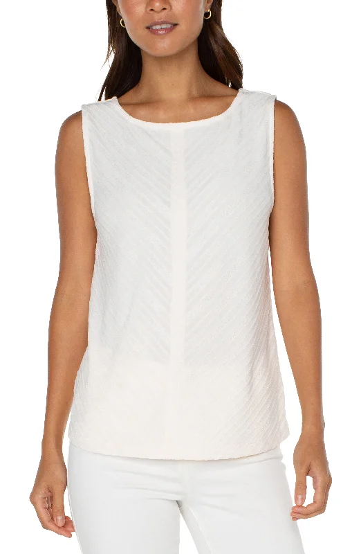 Liverpool Sleeveless Miter Front Boat Neck Knit Top (French Cream) Women's Knit Top