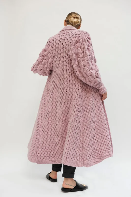 Rose Cashmere Coat Stand-Up Roll-Neck Turtle