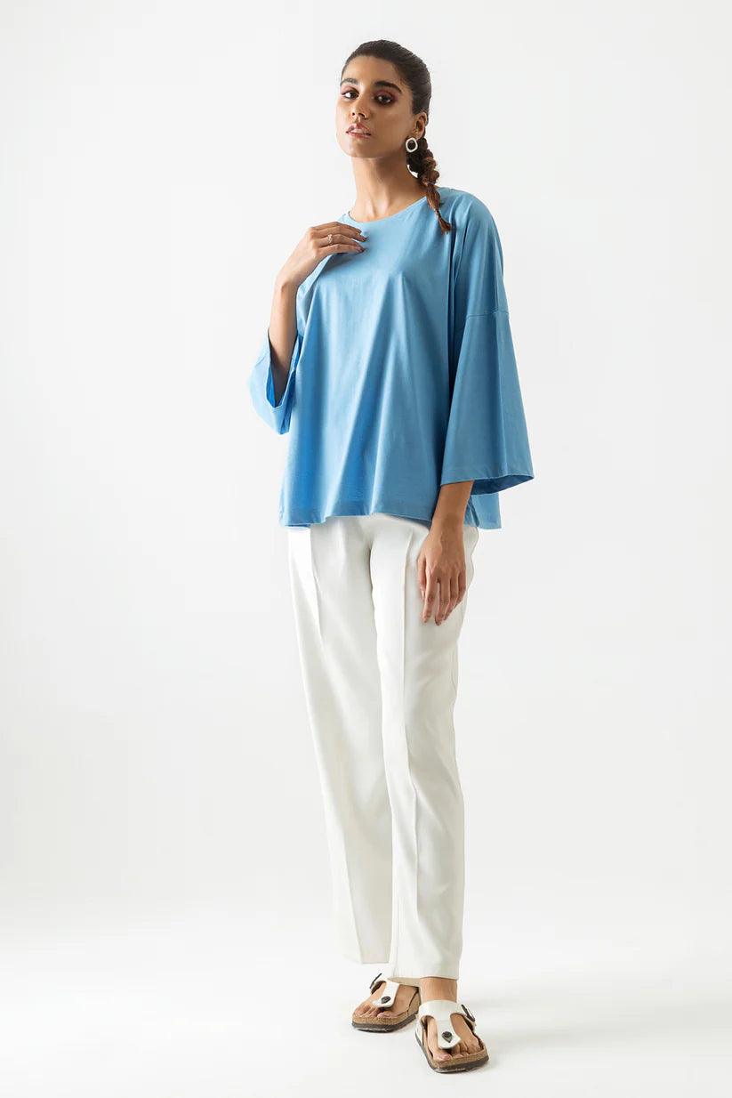 Stone Blue Melange Knit Top Seasonal Knit Shirt