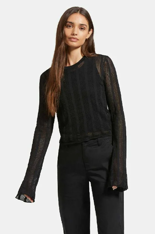 Sheer L/S Knit Top - Black Casual Weekend Knit Top