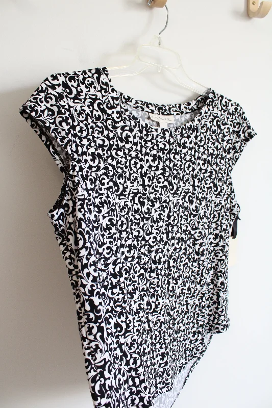 NEW Emaline Black & White Patterned Knit Top | L Metallic Knit Tee