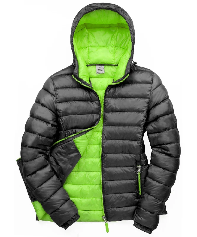 Black/Lime - Women's Urban snow bird hooded jacket Tailored Jacket Straight Jacket A-Line Jacket Tailored Jacket Straight Jacket A-Line Jacket