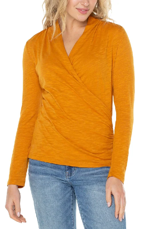 Liverpool Long Sleeve Wrap Front Slub Knit Top (solid colors) Solid Color Knit Top