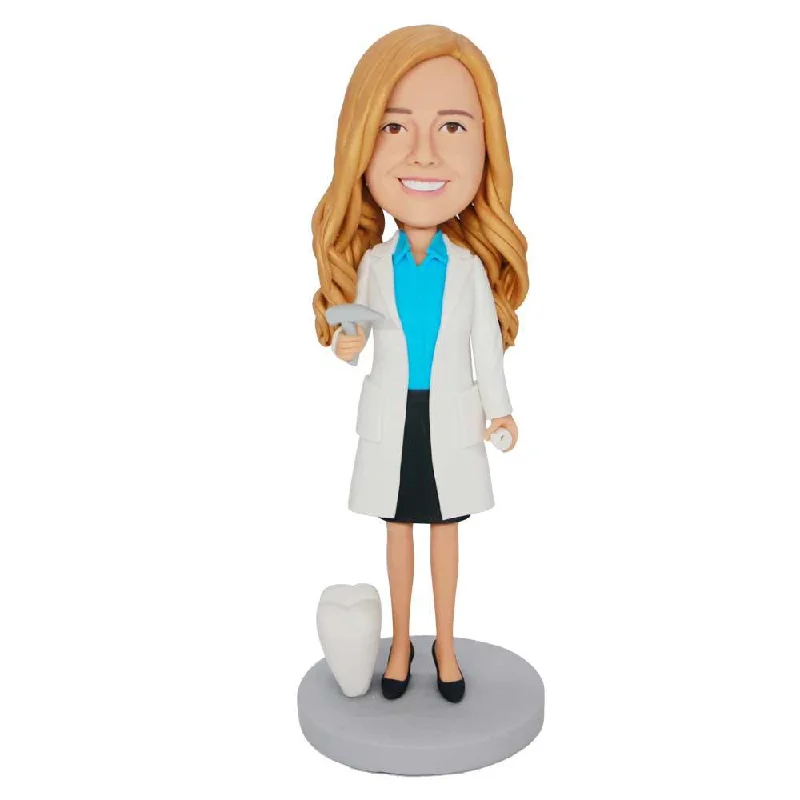 Custom Female Dentist Bobbleheads In White Coat With Tooth Asymmetrical Diagonal princess