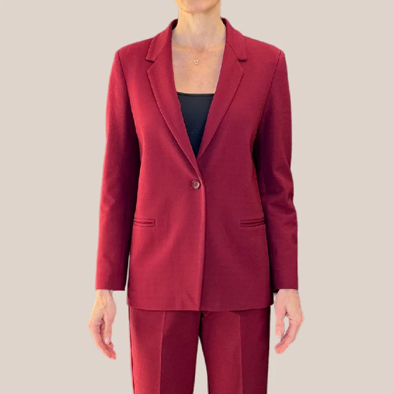 Jersey Blazer Jetted Pockets - Burgundy Women's Warm Suit