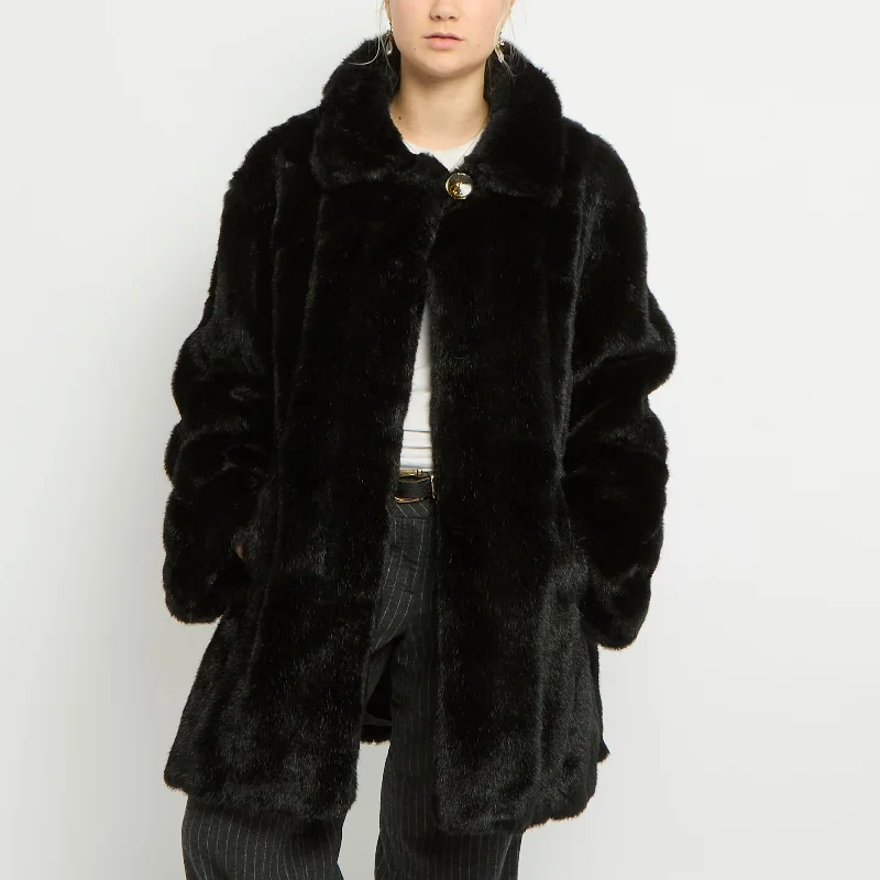 Faux Fur Long Haired Flared Coat - UK 14 Boat Neck Jacket Square Neck Jacket One-Shoulder Jacket Faux Fur Long Haired Flared Coat - UK 14 Boat Neck Jacket Square Neck Jacket One-Shoulder Jacket
