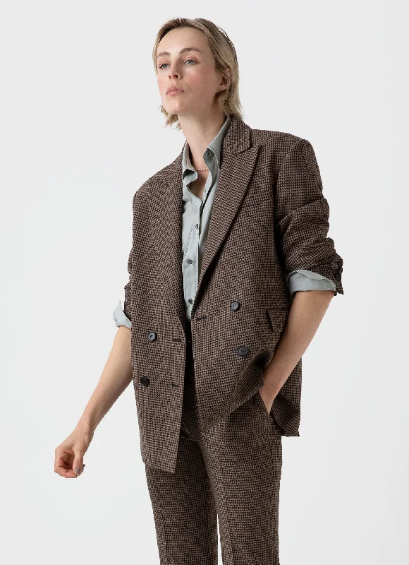 Women's Edie Campbell Double Breasted Blazer in Black/Tan Check Women's Luxurious Jacket