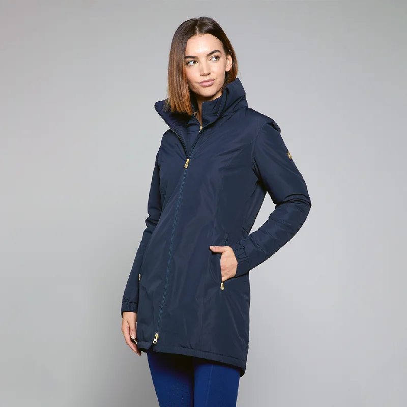 Toggi Griffiths Long Riding Coat Navy Print Jacquard Embroidered