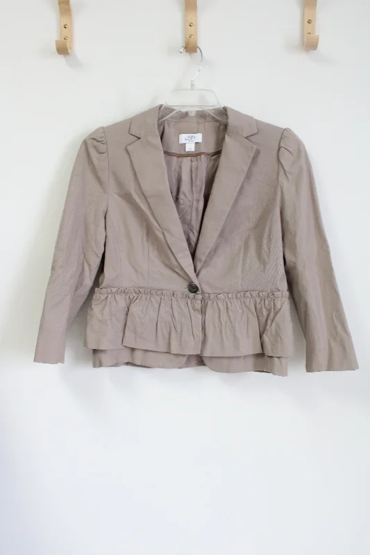 Ann Taylor LOFT Tan Peplum Blazer | 10 Petite Women's Professional Jacket