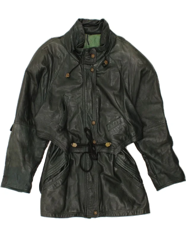 VINTAGE Womens Loose Fit Leather Coat EU 40 Small Green Leather Bolero Crop Top Camisole VINTAGE Womens Loose Fit Leather Coat EU 40 Small Green Leather Bolero Crop Top Camisole