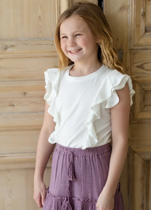 Girls Layered Ruffle Ribbed Knit Top - FINAL SALE Cotton Knit Shirt