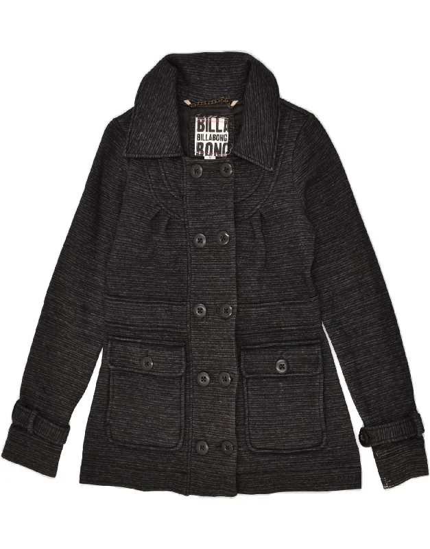 BILLABONG Womens Double Breasted Coat UK 12 Medium Black Cotton Turtleneck Wrap Cape BILLABONG Womens Double Breasted Coat UK 12 Medium Black Cotton Turtleneck Wrap Cape