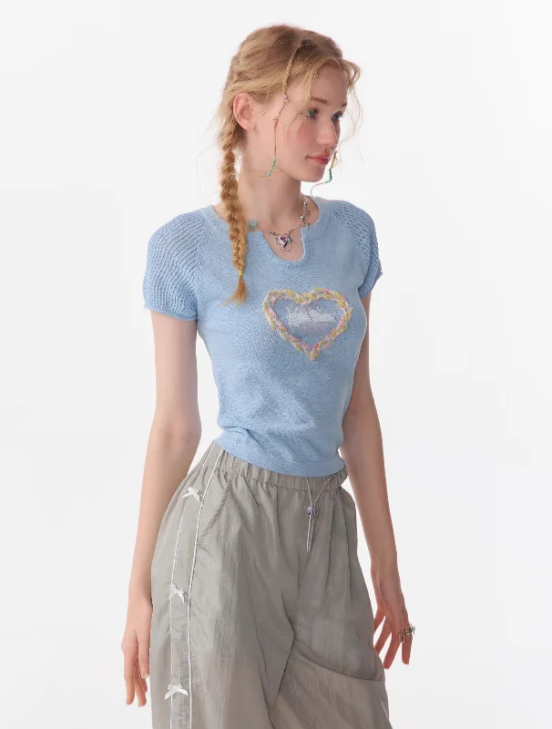 Braided Heart Knit Top Budget-Friendly Knit Tee