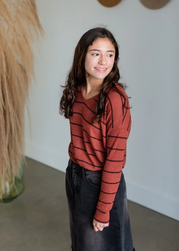 Copper Striped Ribbed Knit Top - FINAL SALE Comfortable Knit Tee