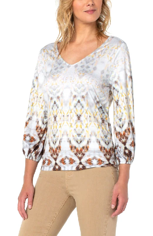 Liverpool Twist Back 3/4 Sleeve Knit Top (tie dye) Pastel Knit Top