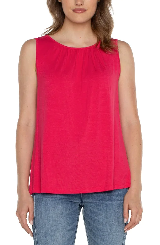 Liverpool A-line Sleeveless Knit Top w/Keyhole (Pink Punch) Lightweight Knit Tee