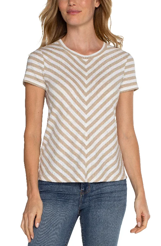 Liverpool Short Sleeve Knit Top with Tan Stripes (cream with tan stripes) Soft Knit Shirt