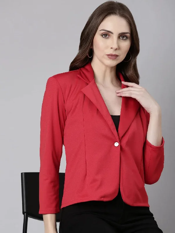 Women Red Solid Single Breasted Blazer-AE-10850-Red Women's Trendy Suit