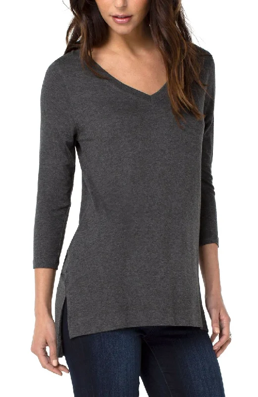 Liverpool V-Neck 3/4 Sleeve Knit Top Ash Gray Knit Top