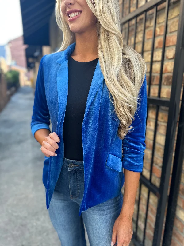 Ashley Velvet Blazer- Ocean Blue Cotton Blend Blazer