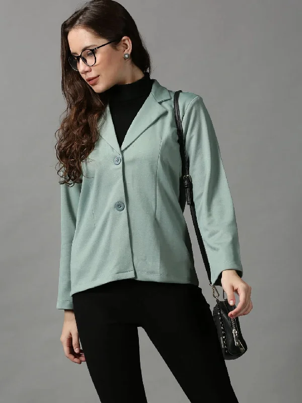 Women's Green Solid Open Front Blazer-AE-31042-Green Women's Fashion Blazer