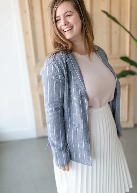 Stripe Chambray + Ivory Linen Blazer Women's Formal Blazer