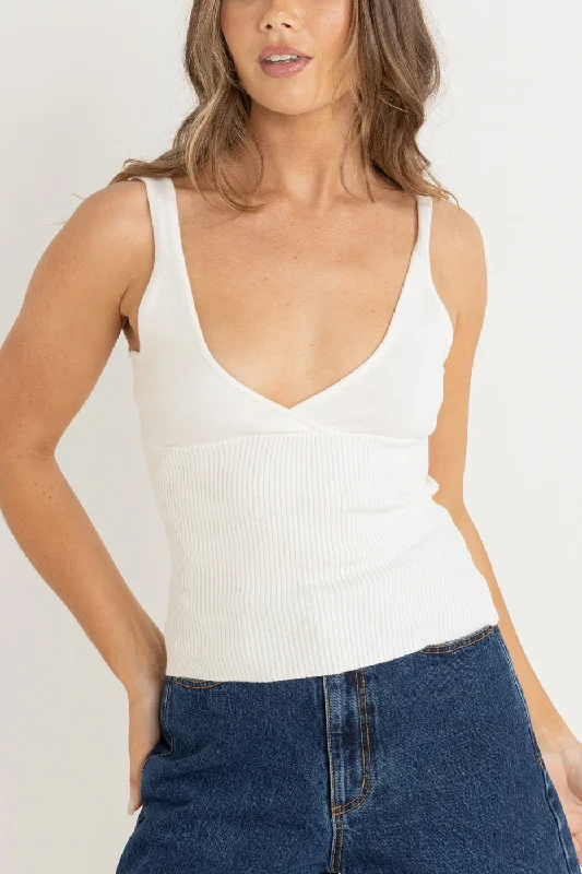 Cross Over Knit Top White Linen Knit Blouse